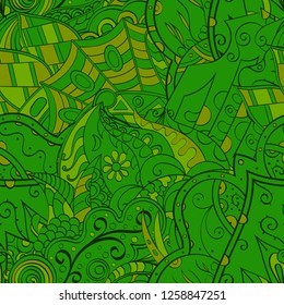 Tracery seamless pattern. Mehndi design. Ethnic colorful doodle texture. Curved doodling background. Vector
