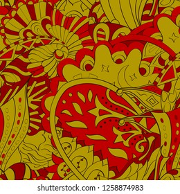Tracery seamless pattern. Mehndi design. Ethnic colorful doodle texture. Curved doodling background. Vector