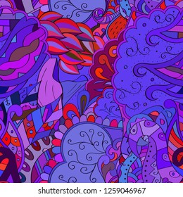 Tracery seamless pattern. Mehndi design. Ethnic colorful doodle texture. Curved doodling background. Vector