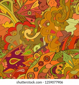 Tracery seamless pattern. Mehndi design. Ethnic colorful doodle texture. Curved doodling background. Vector