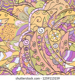 Tracery seamless pattern. Mehndi design. Ethnic colorful doodle texture. Curved doodling background. Vector