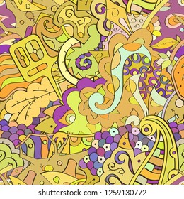 Tracery seamless pattern. Mehndi design. Ethnic colorful doodle texture. Curved doodling background. Vector