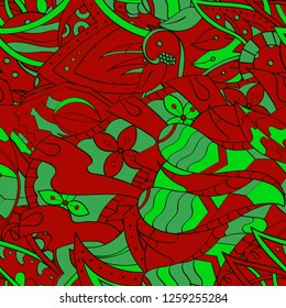 Tracery seamless pattern. Mehndi design. Ethnic colorful doodle texture. Curved doodling background. Vector