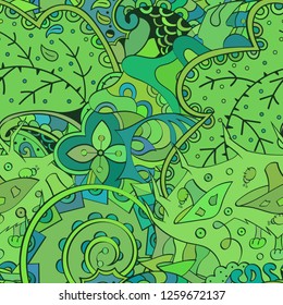 Tracery seamless pattern. Mehndi design. Ethnic colorful doodle texture. Curved doodling background. Vector