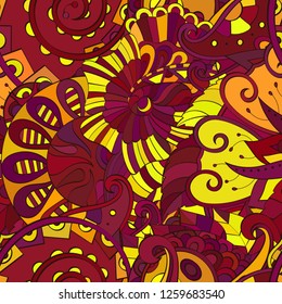 Tracery seamless pattern. Mehndi design. Ethnic colorful doodle texture. Curved doodling background. Vector
