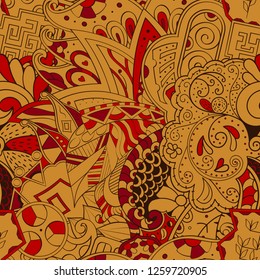 Tracery seamless pattern. Mehndi design. Ethnic colorful doodle texture. Curved doodling background. Vector