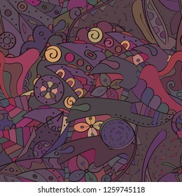 Tracery seamless pattern. Mehndi design. Ethnic colorful doodle texture. Curved doodling background. Vector