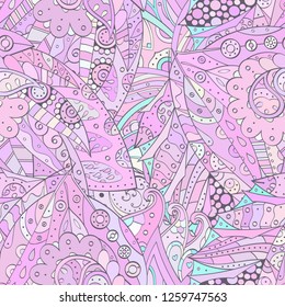 Tracery seamless pattern. Mehndi design. Ethnic colorful doodle texture. Curved doodling background. Vector