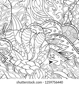 Tracery seamless pattern. Mehndi design. Ethnic monochrome binary doodle texture. Curved doodling black and white background. Vector
