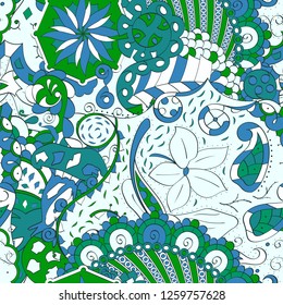 Tracery seamless pattern. Mehndi design. Ethnic colorful doodle texture. Curved doodling background. Vector