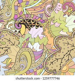 Tracery seamless pattern. Mehndi design. Ethnic colorful doodle texture. Curved doodling background. Vector
