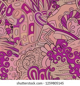 Tracery seamless pattern. Mehndi design. Ethnic colorful doodle texture. Curved doodling background. Vector