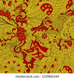 Tracery seamless pattern. Mehndi design. Ethnic colorful doodle texture. Curved doodling background. Vector
