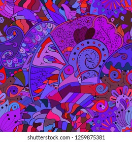 Tracery seamless pattern. Mehndi design. Ethnic colorful doodle texture. Curved doodling background. Vector
