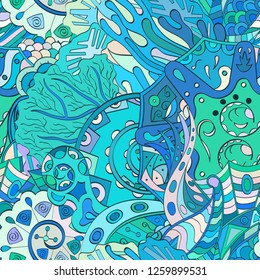 Tracery seamless pattern. Mehndi design. Ethnic colorful doodle texture. Curved doodling background. Vector