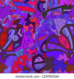 Tracery seamless pattern. Mehndi design. Ethnic colorful doodle texture. Curved doodling background. Vector
