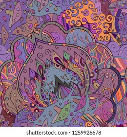 Tracery seamless pattern. Mehndi design. Ethnic colorful doodle texture. Curved doodling background. Vector