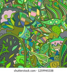 Tracery seamless pattern. Mehndi design. Ethnic colorful doodle texture. Curved doodling background. Vector