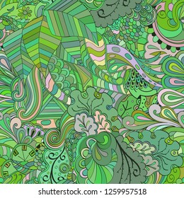 Tracery seamless pattern. Mehndi design. Ethnic colorful doodle texture. Curved doodling background. Vector