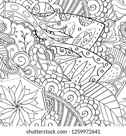 Tracery seamless pattern. Mehndi design. Ethnic monochrome binary doodle texture. Curved doodling black and white background. Vector