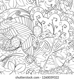 Tracery seamless pattern. Mehndi design. Ethnic monochrome binary doodle texture. Curved doodling black and white background. Vector