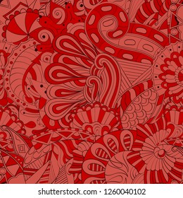 Tracery seamless pattern. Mehndi design. Ethnic colorful doodle texture. Curved doodling background. Vector