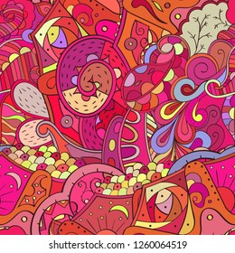 Tracery seamless pattern. Mehndi design. Ethnic colorful doodle texture. Curved doodling background. Vector
