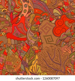 Tracery seamless pattern. Mehndi design. Ethnic colorful doodle texture. Curved doodling background. Vector