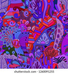 Tracery seamless pattern. Mehndi design. Ethnic colorful doodle texture. Curved doodling background. Vector