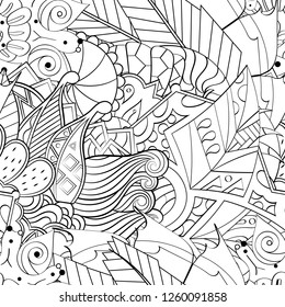 Tracery seamless pattern. Mehndi design. Ethnic monochrome binary doodle texture. Curved doodling black and white background. Vector