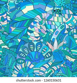 Tracery seamless pattern. Mehndi design. Ethnic colorful doodle texture. Curved doodling background. Vector