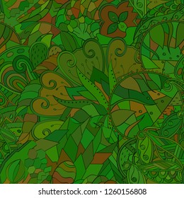Tracery seamless pattern. Mehndi design. Ethnic colorful doodle texture. Curved doodling background. Vector