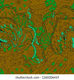 Tracery seamless pattern. Mehndi design. Ethnic colorful doodle texture. Curved doodling background. Vector