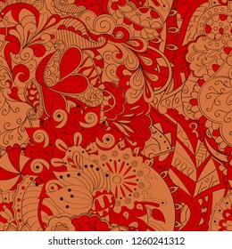 Tracery seamless pattern. Mehndi design. Ethnic colorful doodle texture. Curved doodling background. Vector