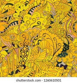 Tracery seamless pattern. Mehndi design. Ethnic colorful doodle texture. Curved doodling background. Vector