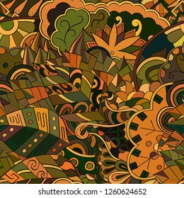 Tracery seamless pattern. Mehndi design. Ethnic colorful doodle texture. Curved doodling background. Vector