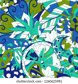 Tracery seamless pattern. Mehndi design. Ethnic colorful doodle texture. Curved doodling background. Vector