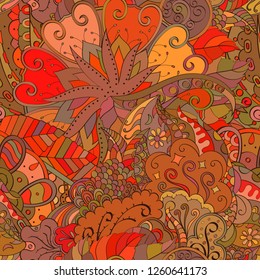 Tracery seamless pattern. Mehndi design. Ethnic colorful doodle texture. Curved doodling background. Vector