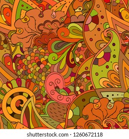 Tracery seamless pattern. Mehndi design. Ethnic colorful doodle texture. Curved doodling background. Vector