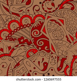 Tracery seamless pattern. Mehndi design. Ethnic colorful doodle texture. Curved doodling background. Vector