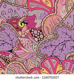 Tracery seamless pattern. Mehndi design. Ethnic colorful doodle texture. Curved doodling background. Vector