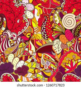 Tracery seamless pattern. Mehndi design. Ethnic colorful doodle texture. Curved doodling background. Vector
