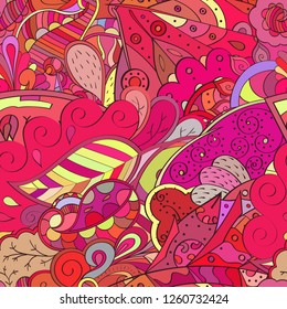 Tracery seamless pattern. Mehndi design. Ethnic colorful doodle texture. Curved doodling background. Vector