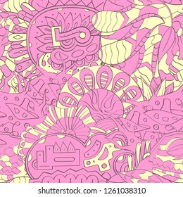 Tracery seamless pattern. Mehndi design. Ethnic colorful doodle texture. Curved doodling background. Vector