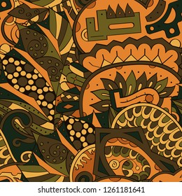 Tracery seamless pattern. Mehndi design. Ethnic colorful doodle texture. Curved doodling background. Vector
