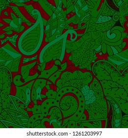 Tracery seamless pattern. Mehndi design. Ethnic colorful doodle texture. Curved doodling background. Vector