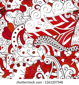 Tracery seamless pattern. Mehndi design. Ethnic colorful doodle texture. Curved doodling background. Vector