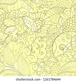 Tracery seamless pattern. Mehndi design. Ethnic colorful doodle texture. Curved doodling background. Vector
