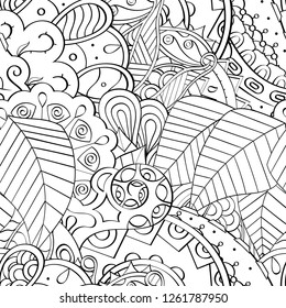 Tracery seamless pattern. Mehndi design. Ethnic monochrome binary doodle texture. Curved doodling black and white background. Vector