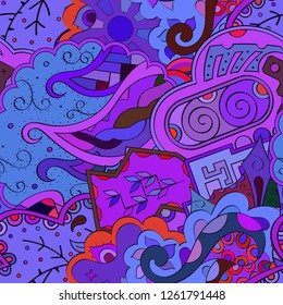 Tracery seamless pattern. Mehndi design. Ethnic colorful doodle texture. Curved doodling background. Vector